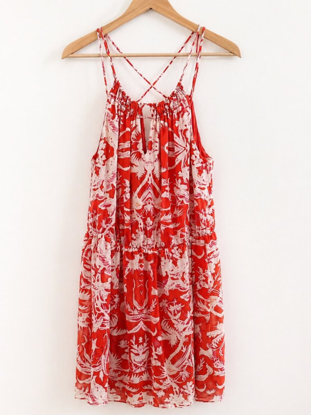 Rory Beca Maia Silk Mini Dress Orange Pink Print Strappy Boho Resort Size M - Picture 2 of 7